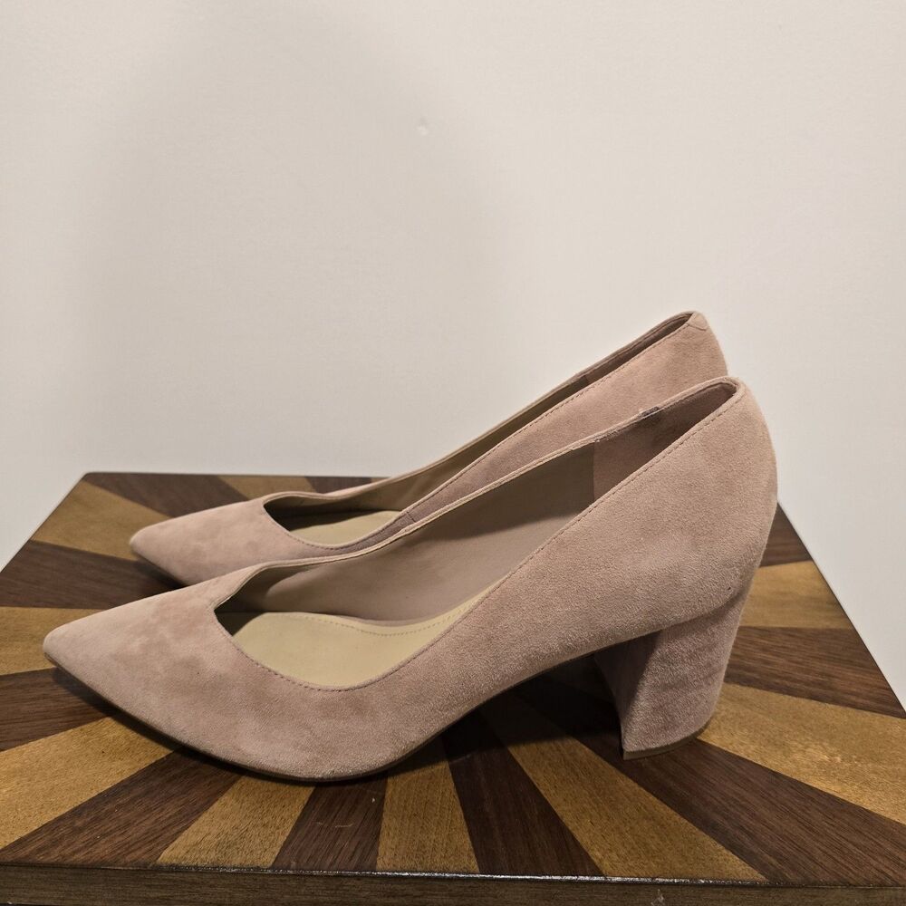 Marc Fisher Caitlin Pump Size 9.5M Womens Suede Pointed Block Heel Slip On Nude - Picture 5 of 12